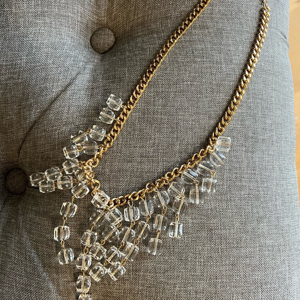 J. Crew LUCITE Gold Necklace with Clear Accents